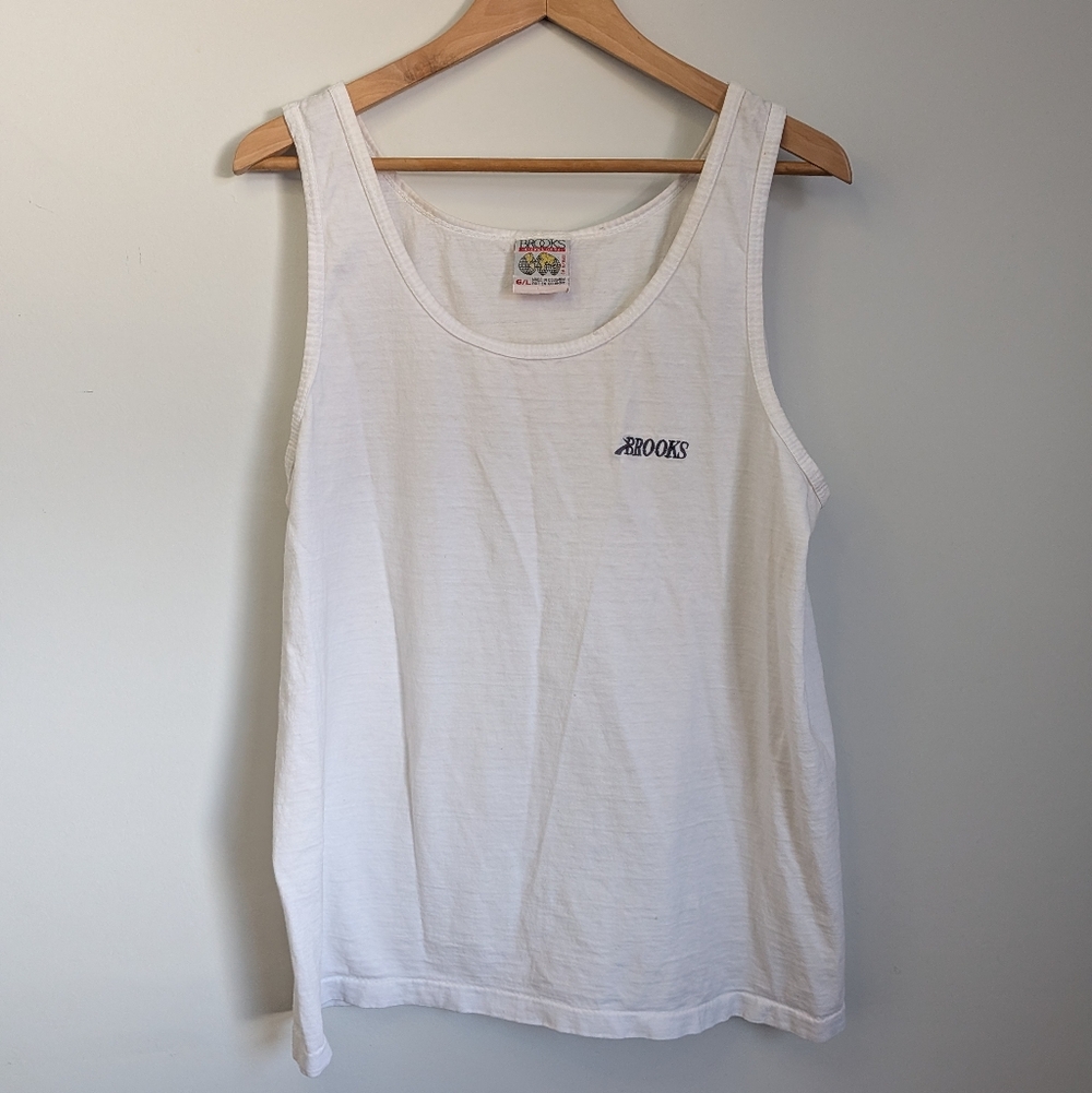 Vintage 90s Brooks Sleeveless Tank Top Mens Large Running Beach White Flawed